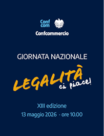 Confcommercio logo above 'GIORNATA NAZIONALE LEGALITÀ ci piace!' event for May 13, 2026.