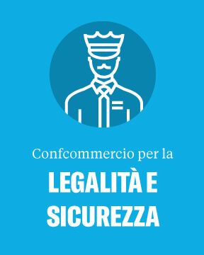 Icon of a security guard on a blue background with "Confcommercio per la LEGALITÀ E SICUREZZA".
